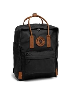 Fjallraven Kånken No. 2 Backpack, Black Canvas with Brown Leather Trim